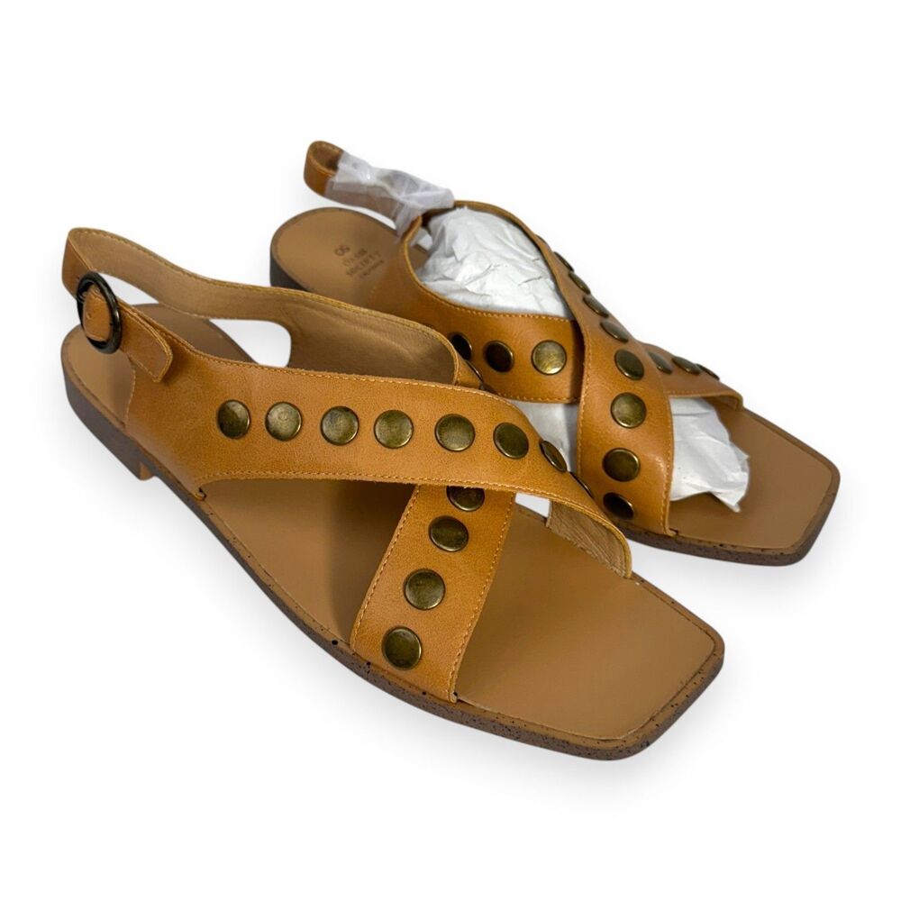 Oasis Society Kyle Tan Studded Sandals 8.5 Boho Square Toe Summer